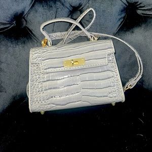 Mini Crocodile Embossed TurnLock Square Hand/crossbody bag with detachable strap